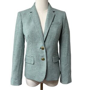 {J. Crew} "Schoolboy Blazer in Green Houndstooth Wool Blend" Jacket